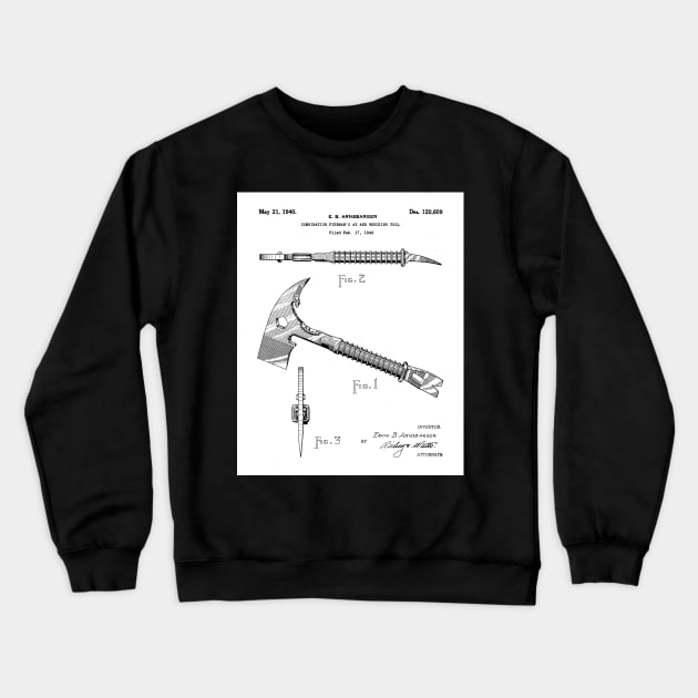 Fireman Axe Patent - Fire Fighter Art - Black And White Crewneck Sweatshirt by patentpress